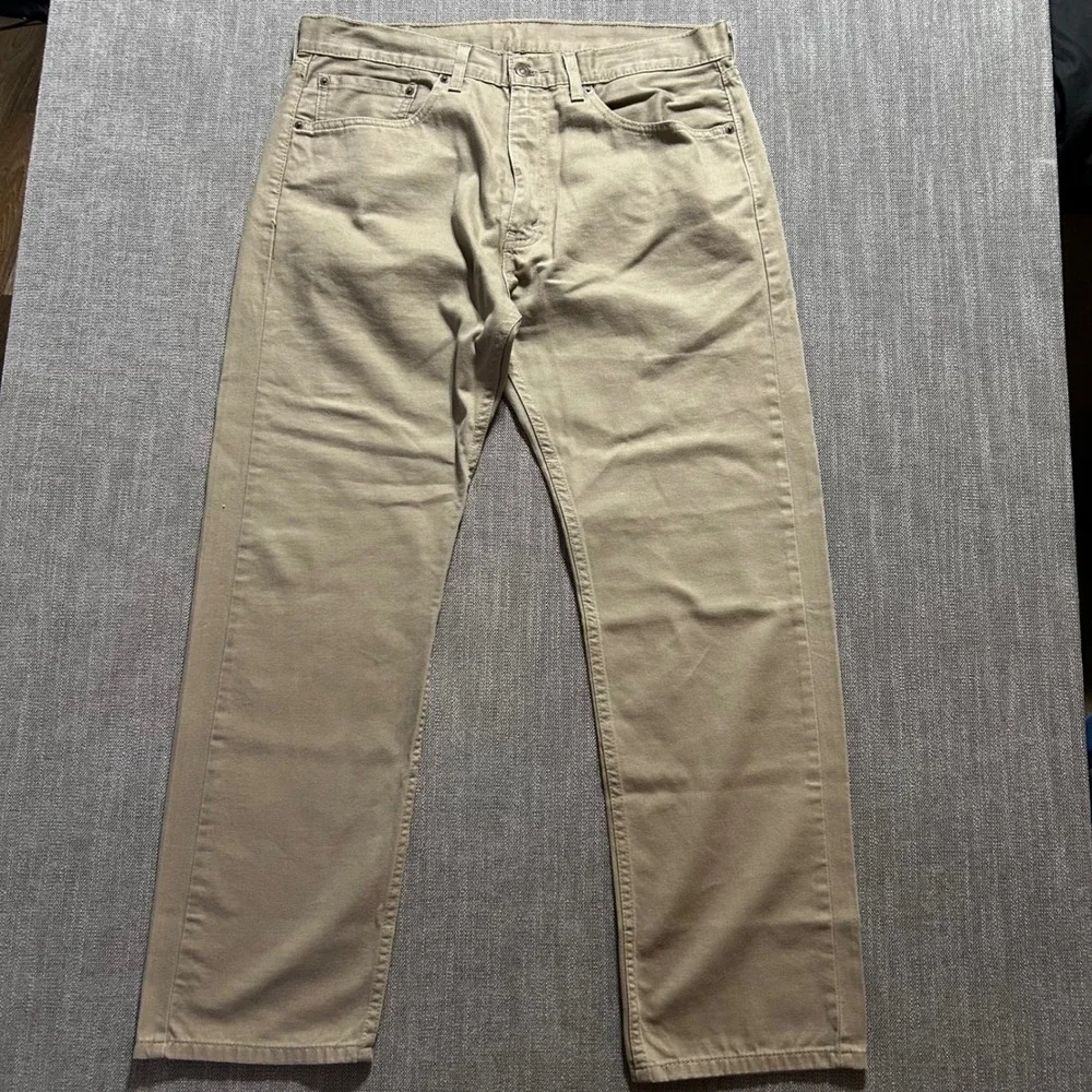 Levi's 505 Regular Fit Pants Mens 36x30 Tan Khaki Straight Leg Cotton Twill